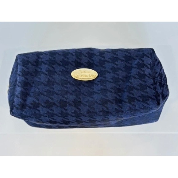 Christian Dior Parfums Navy Blue Houndstooth Cosmetic Pouch Makeup Bag Zippered - Picture 1 of 5